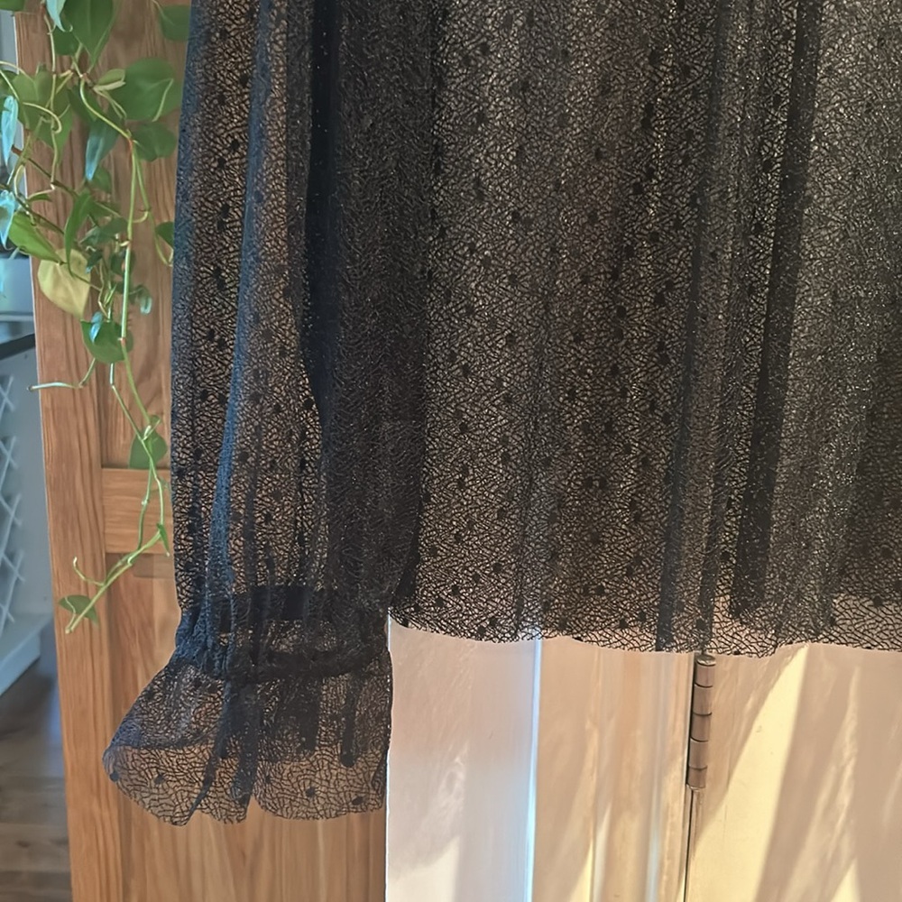 EVER NEW black lace high neck sheer long sleeve tulle blouse medium - Picture 5 of 10